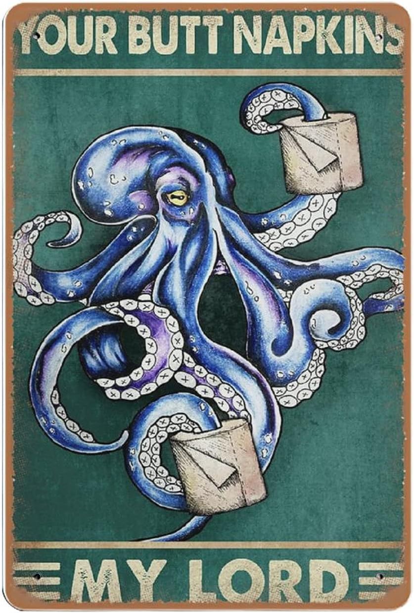 Home Bathroom Sign - Dreacoss Octopus Vintage tin Sign, Funny