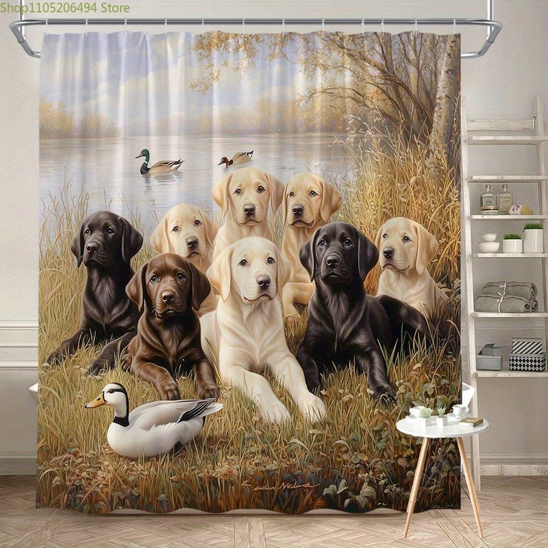 Home Bathroom Decor Ideas - Labrador Dog Family Shower Curtain, Cute