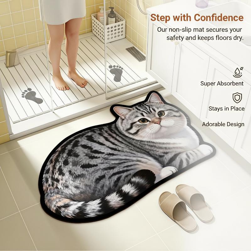 Diatomite Bath Mat Lovely Cat  - Home Bathroom Decor Ideas 评论和价格