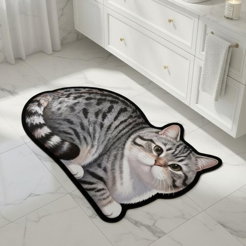 Diatomite Bath Mat Lovely Cat  - Home Bathroom Decor Ideas 评论和价格