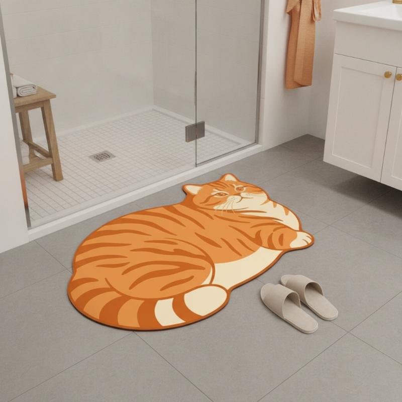 Diatomite Bath Mat Lovely Cat  - Home Bathroom Decor Ideas 评论和价格