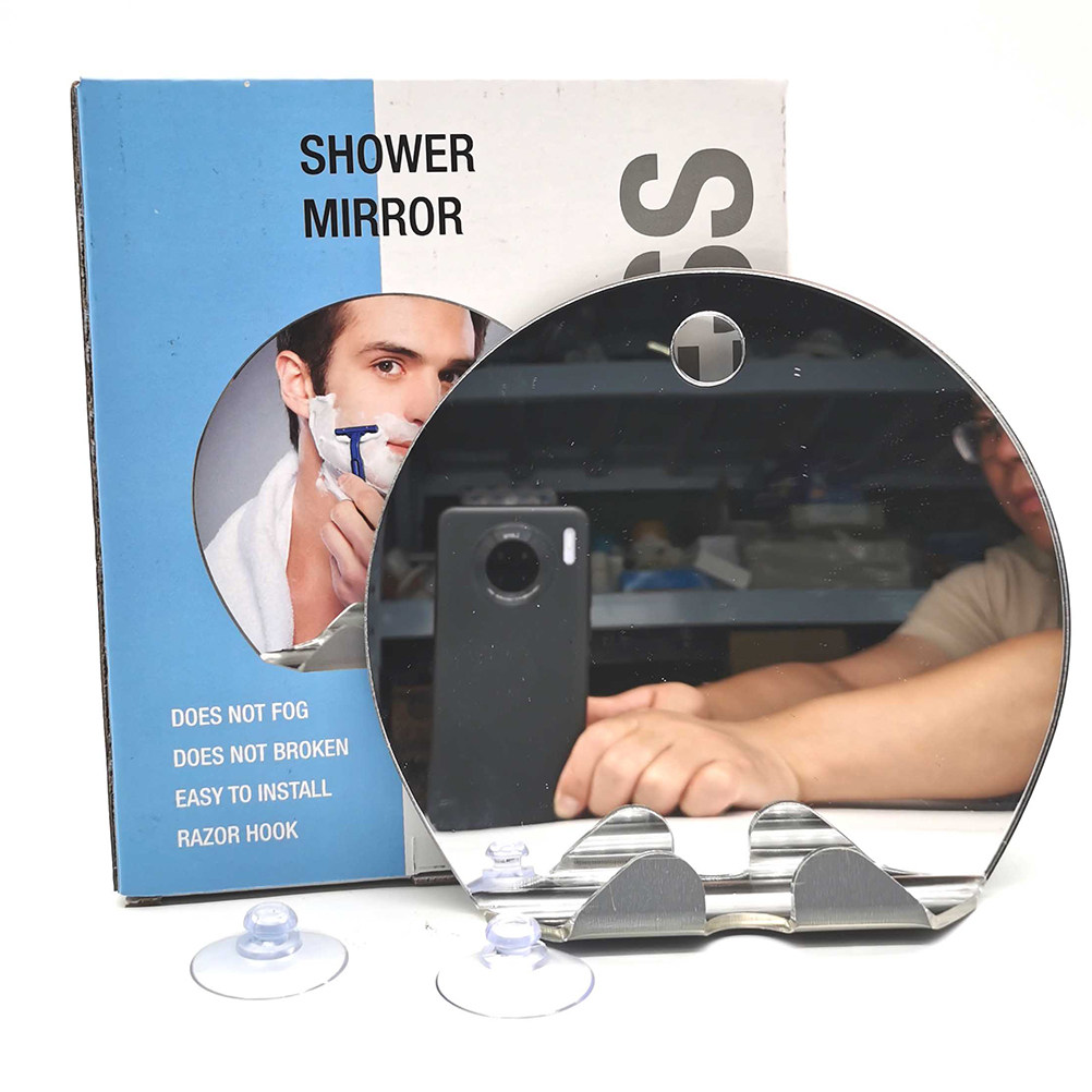Round Silver Fog Free Bathroom - Shaving Mirror Suction 评论和价格