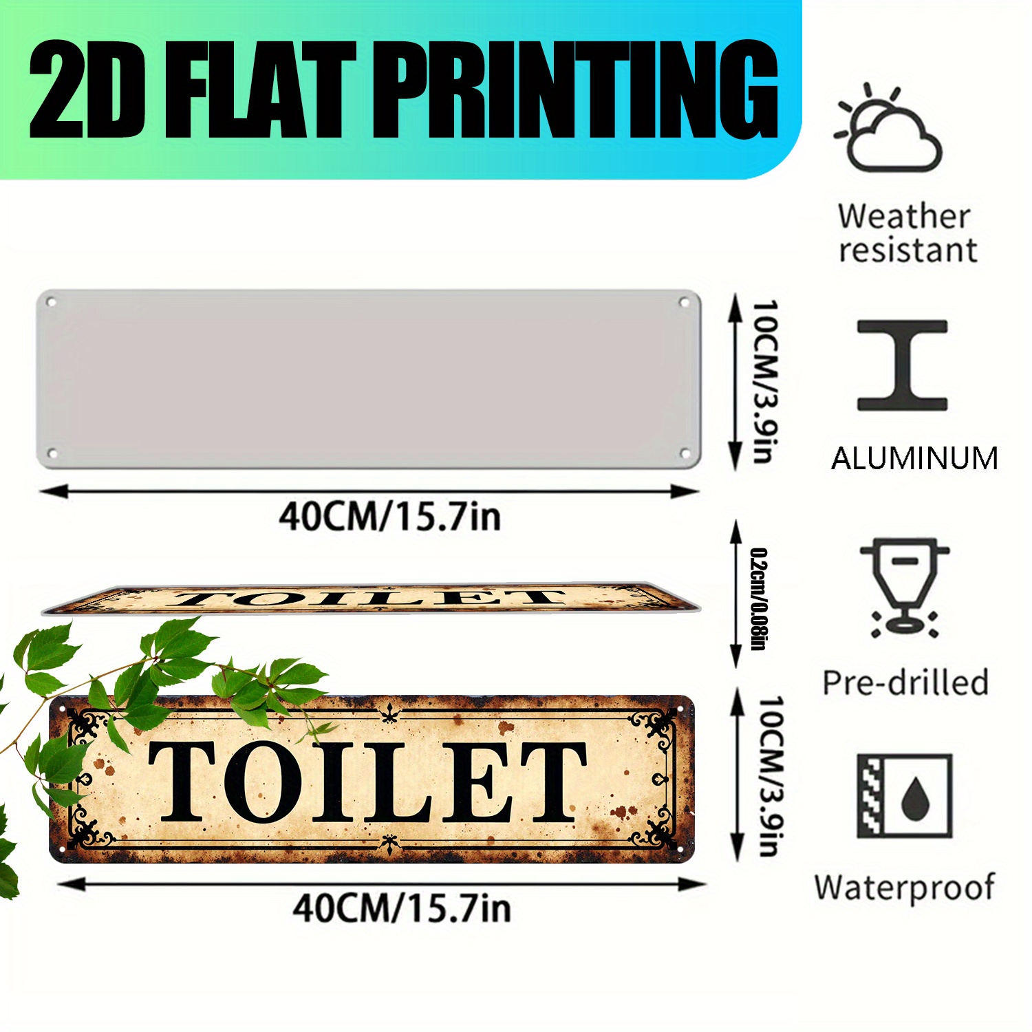 2D Flat, Vintage Aluminum Wall - Home Bathroom Sign 评论和价格