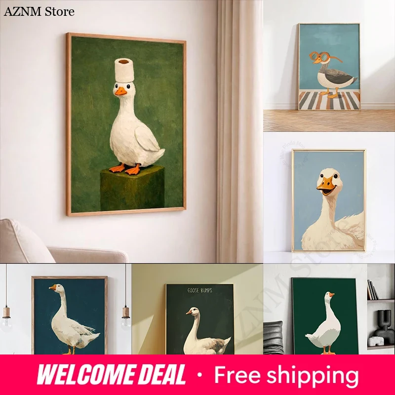 Duck Goose Poster, Funny Bathr - Home Bathroom Decor Ideas 评论和价格