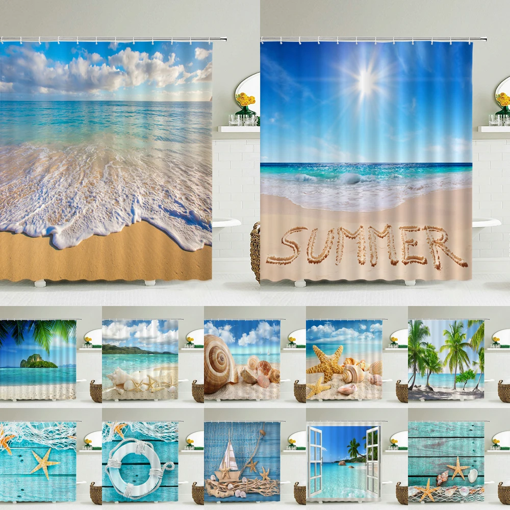 Seascape Beach Shower Curtains - Shower Curtain Liner 评论和价格