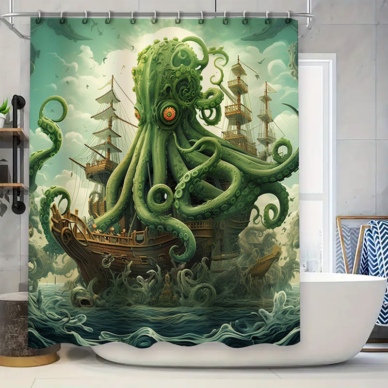 Octopus Ship Shower Curtain Su - Home Bathroom Decor Ideas 评论和价格