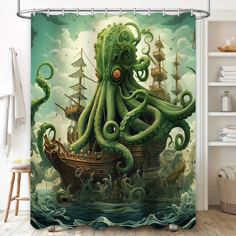 Octopus Ship Shower Curtain Su - Home Bathroom Decor Ideas 评论和价格