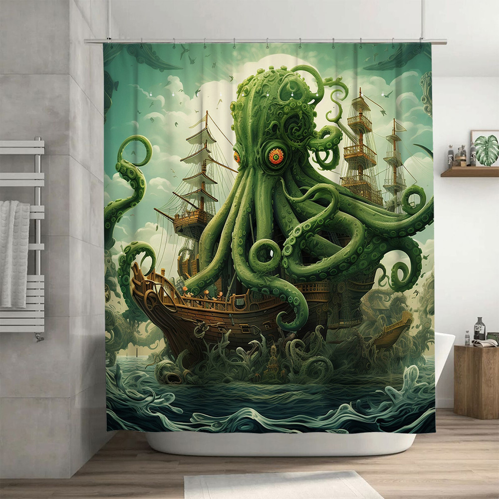 Octopus Ship Shower Curtain Su - Home Bathroom Decor Ideas 评论和价格
