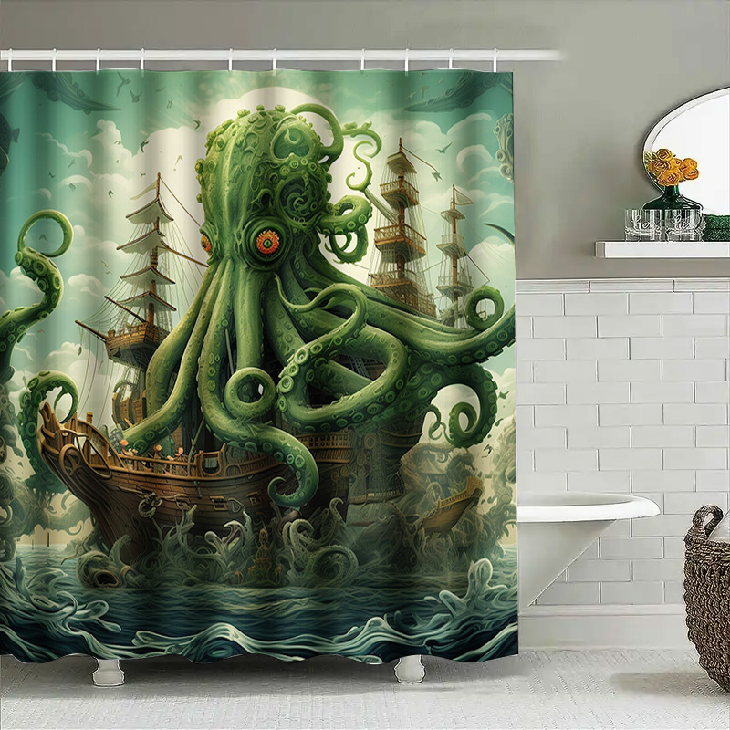 Octopus Ship Shower Curtain Su - Home Bathroom Decor Ideas 评论和价格