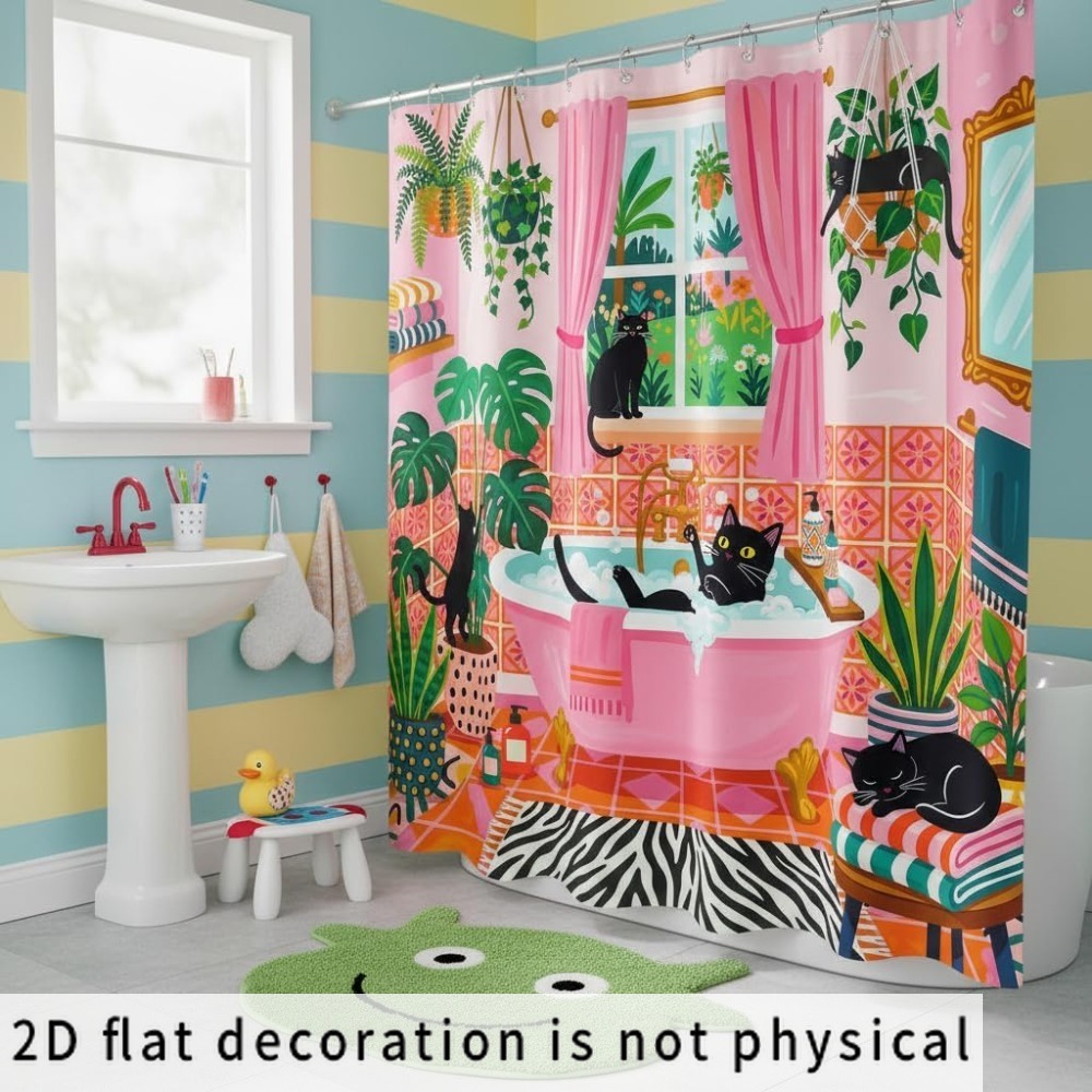 Whimsical Cat and Plant Patter - Shower Curtain Liner 评论和价格