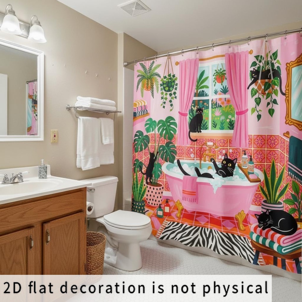 Whimsical Cat and Plant Patter - Shower Curtain Liner 评论和价格
