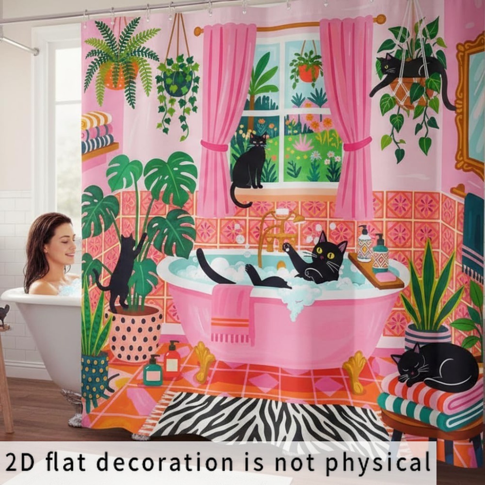 Whimsical Cat and Plant Patter - Shower Curtain Liner 评论和价格