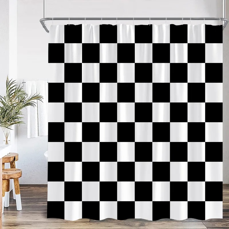 Black and White Check Shower C - Shower Curtain Liner 评论和价格