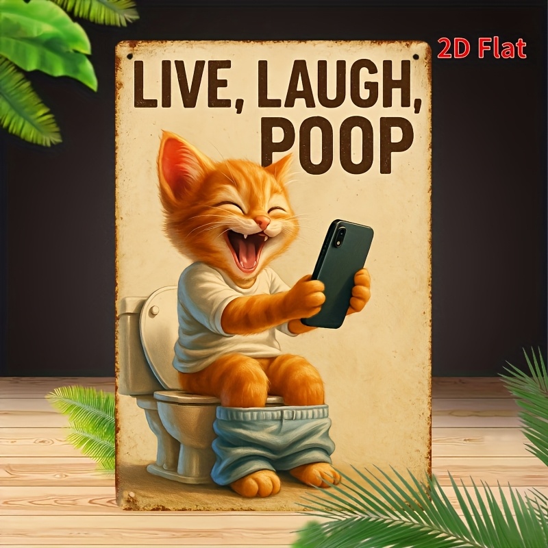 Funny Cat on Toilet Metal Wall - Home Bathroom Sign 评论和价格