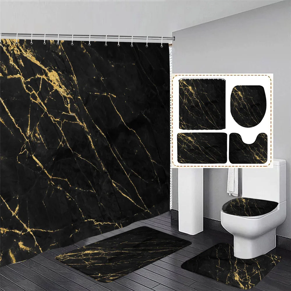 Black Marble Shower Curtain Se - Shower Curtain Liner 评论和价格