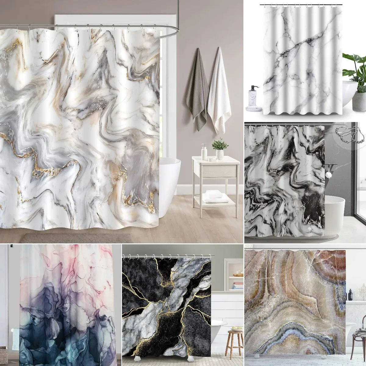 Grey Gold Marble Ink Texture S - Shower Curtain Liner 评论和价格