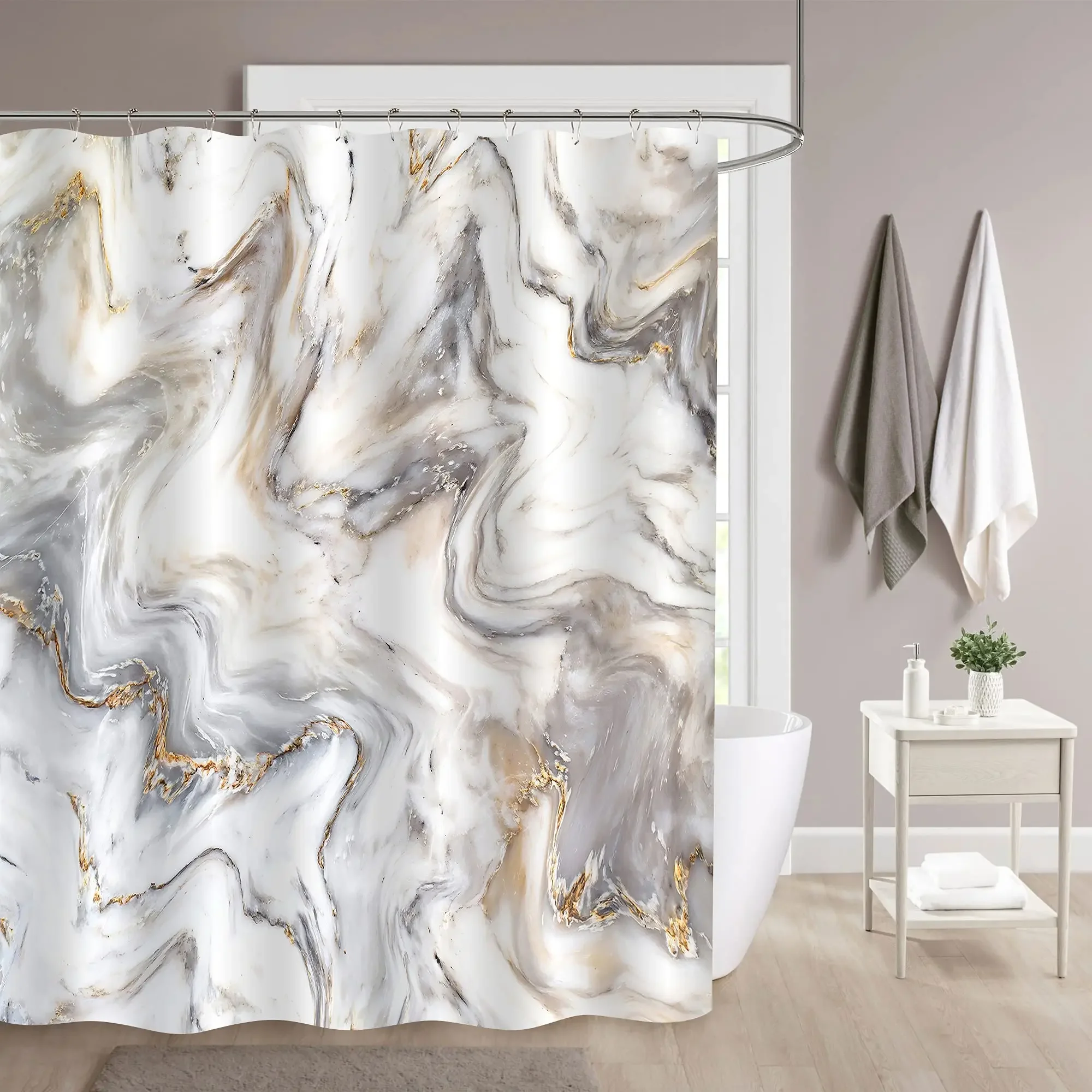 Grey Gold Marble Ink Texture S - Shower Curtain Liner 评论和价格