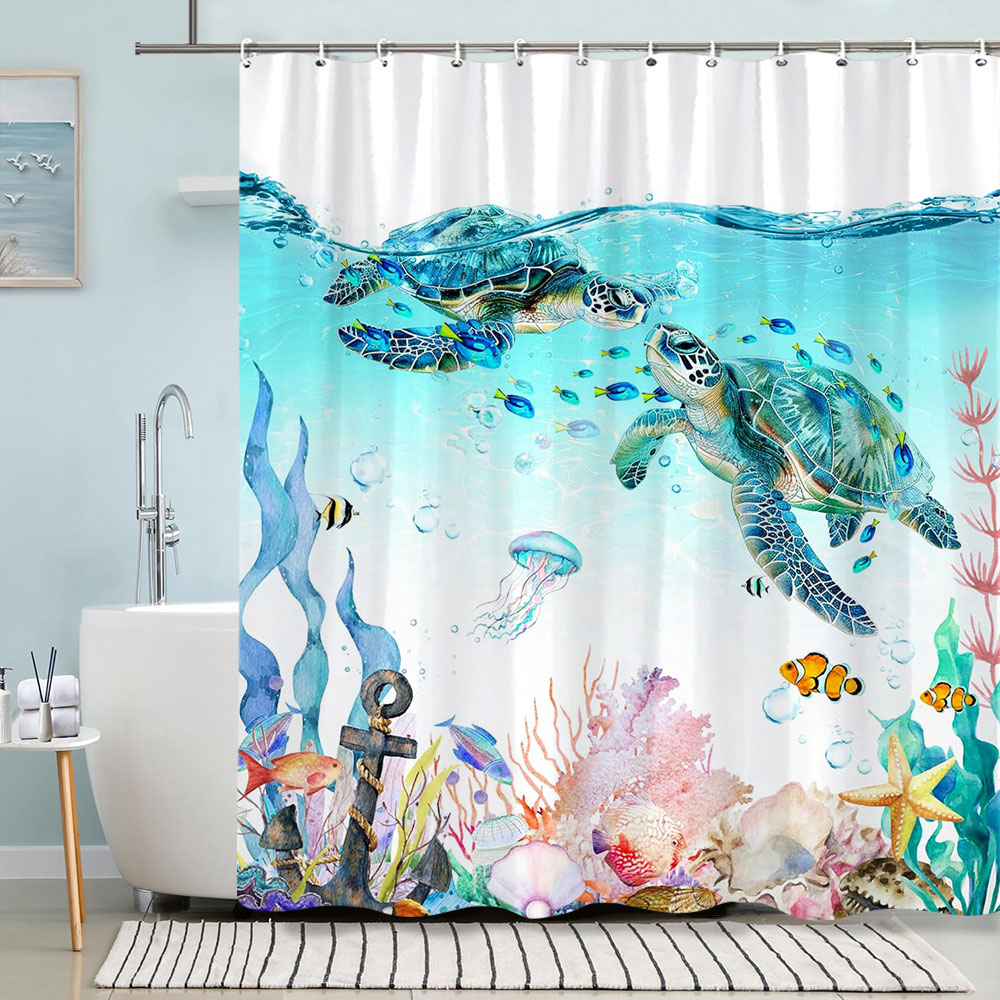 Turtle Shower Curtain Summer B - Shower Curtain Liner 评论和价格