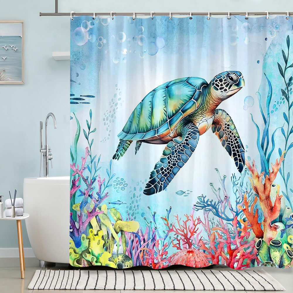 Turtle Shower Curtain Summer B - Shower Curtain Liner 评论和价格