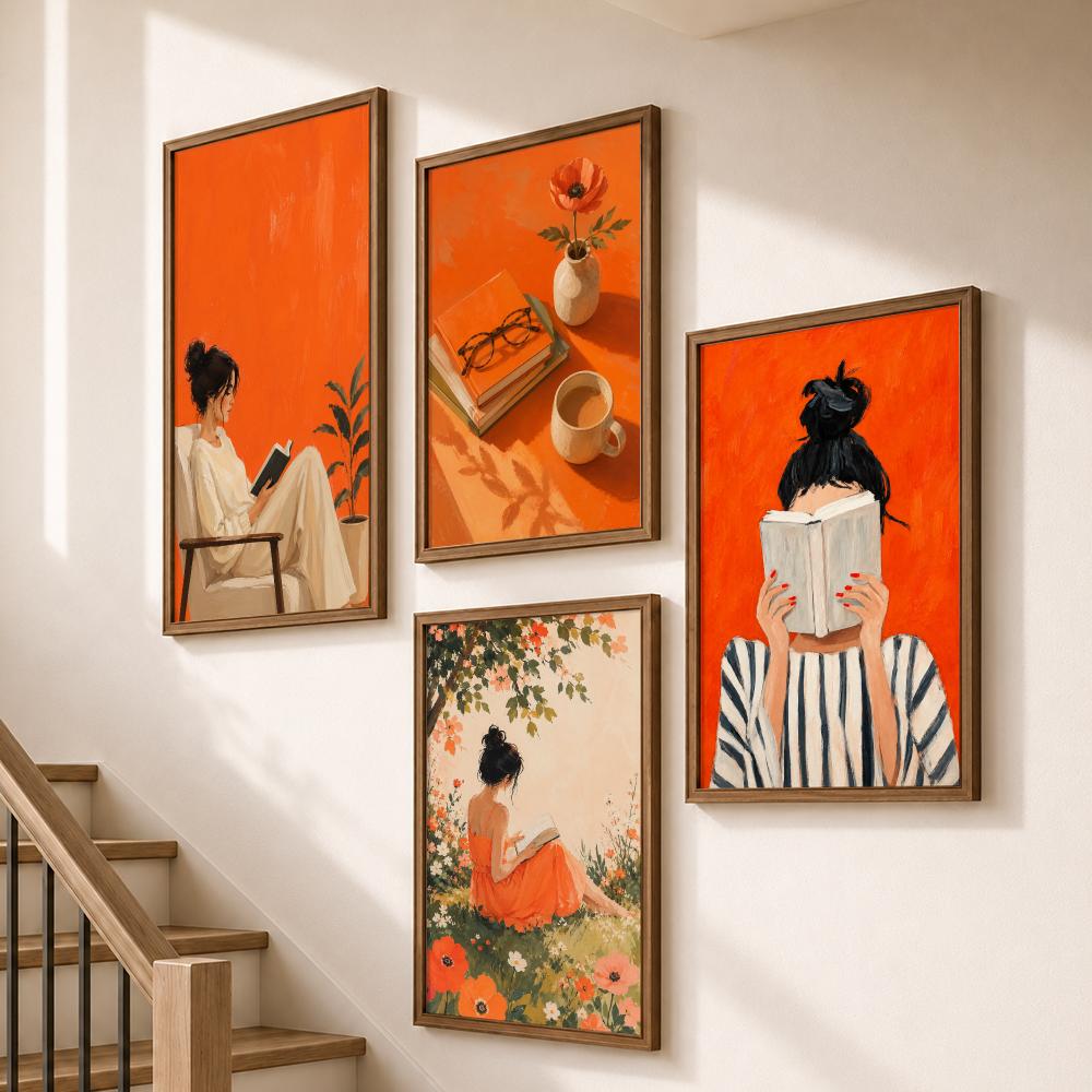 Orange Cozy Women Reading Coff - Home Bathroom Scene 评论和价格
