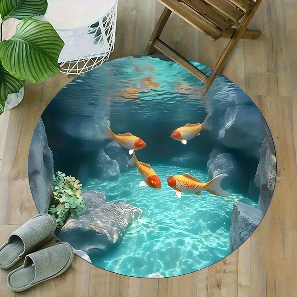 Koi Fish Pond Round Rug Fleece - Home Bathroom Scene 评论和价格