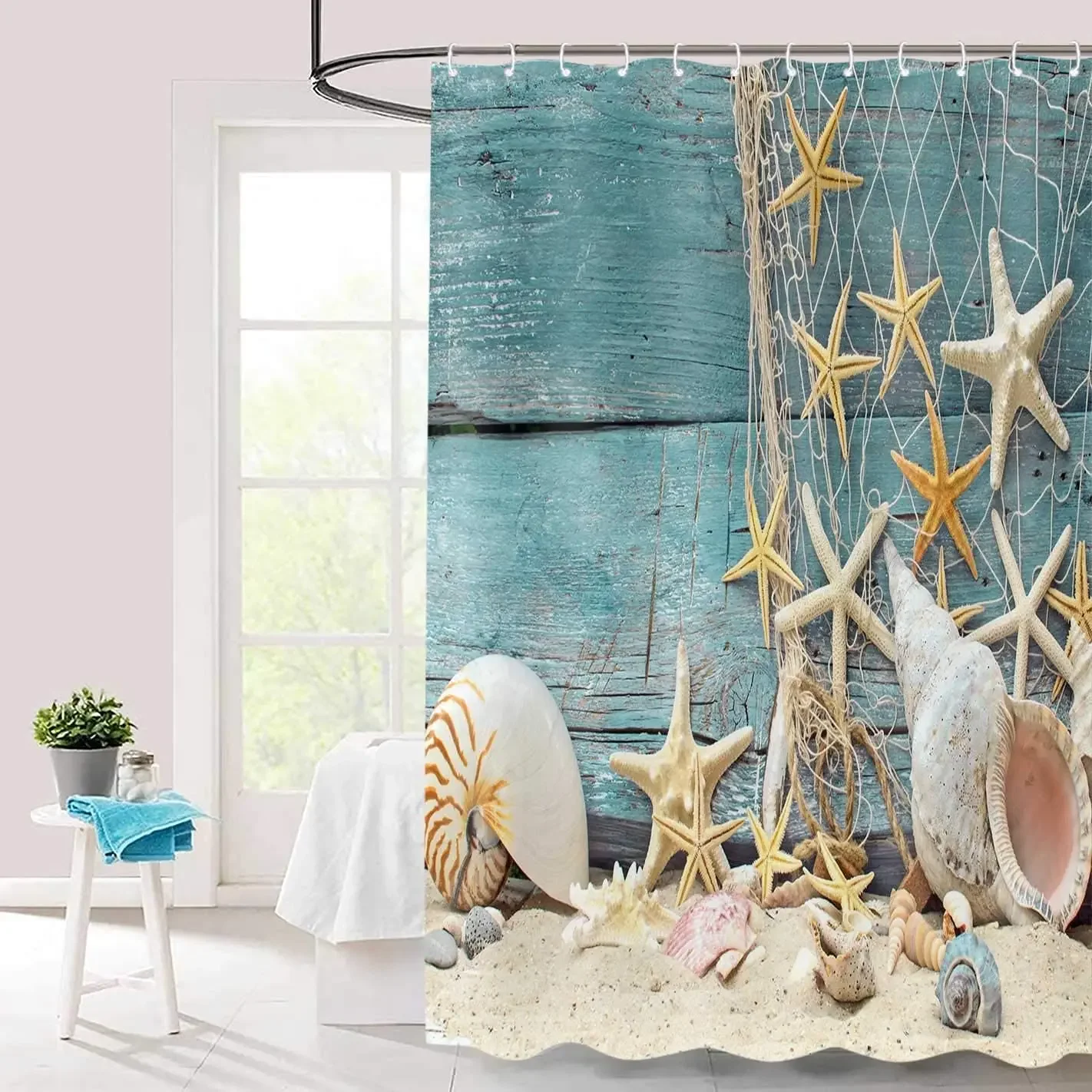 Seashell Shower Curtain Summer - Shower Curtain Liner 评论和价格