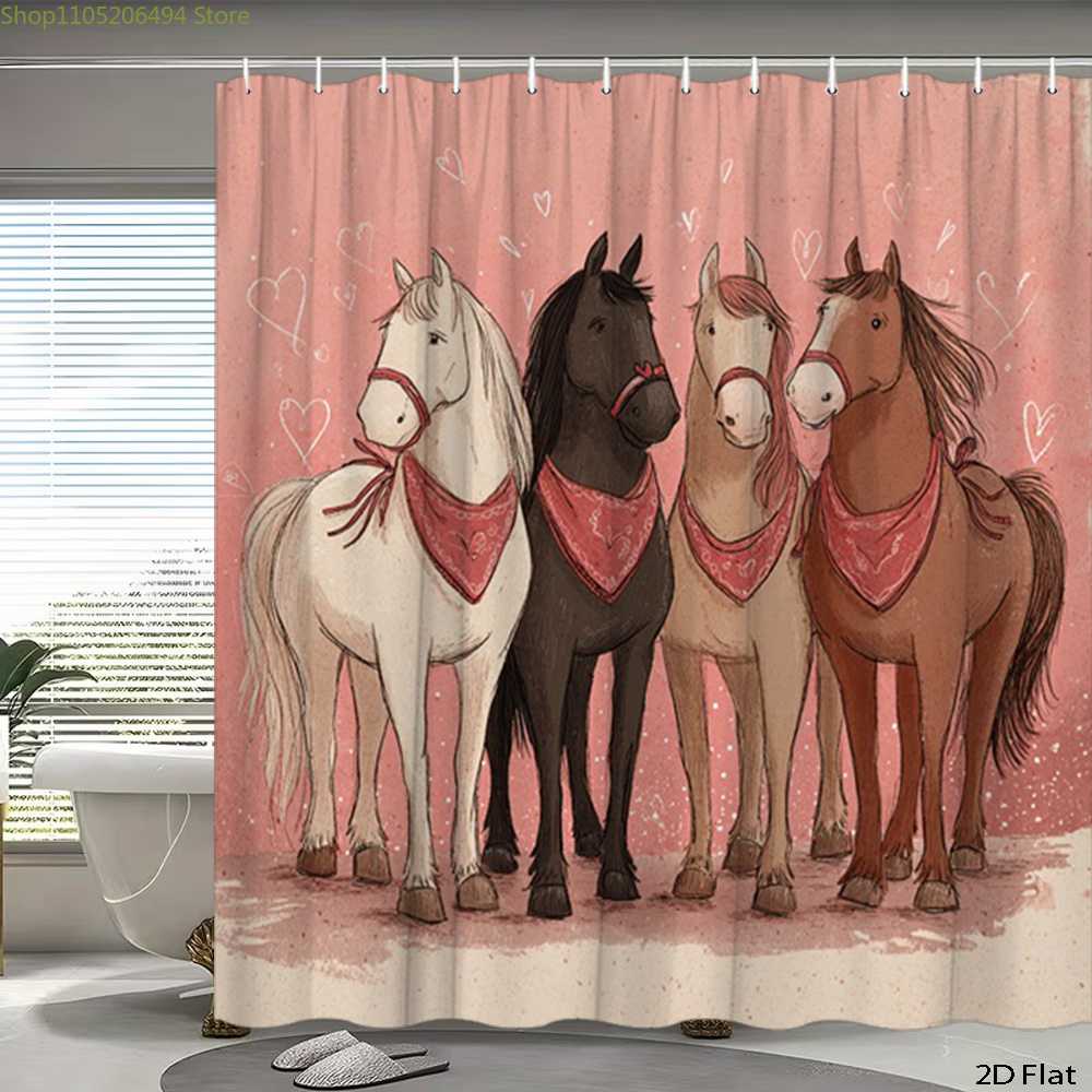 Cute Horses Shower Curtain, Ca - Home Bathroom Decor Ideas 评论和价格